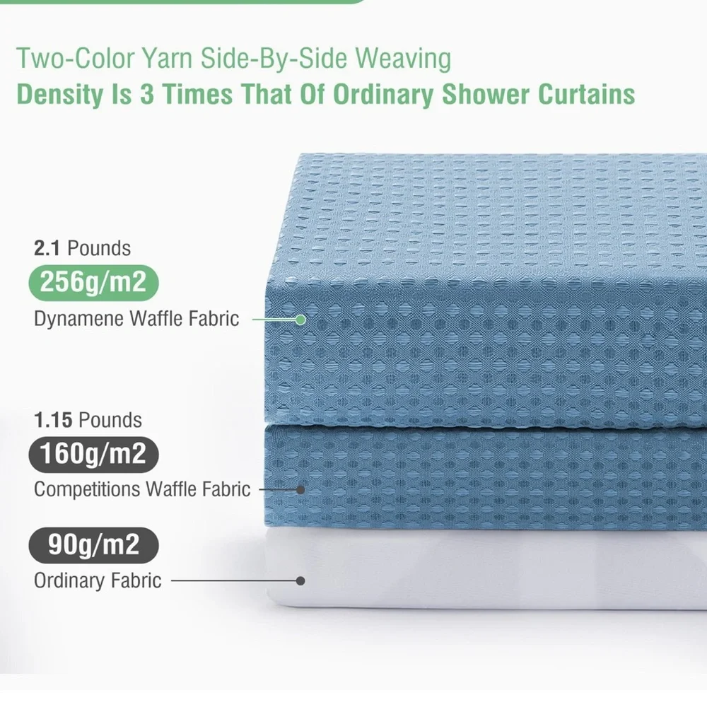 Dynamene Blue Fabric Shower Curtain Waffle Weave Textured Heavy Duty & Hooks NWT